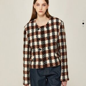 Ava Molli Tweed Houdstooth Wool Cropped Jacket Blazer Medium NWT